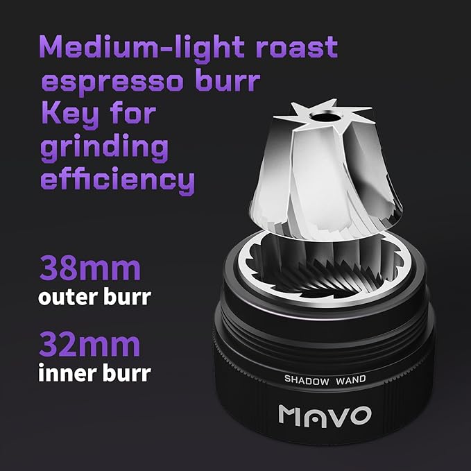 MAVO Manual Coffee Grinder, Shadow Wand Hand Coffee Grinder, Capacity 25g with CNC Stainless Steel 7-Axis Conical Burr, Adjustable Setting, Burr Coffee Bean Grinder for Pour Over, Espresso (Black)