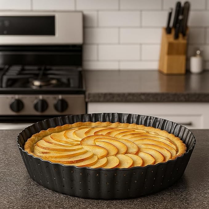 Deep Dish Pie Pan - Quiche Lorraine Pie Pan - 11 inch Tart Pans with Removable Bottoms - 11 inch Tarte Tatin, Apple Pan - Dish Pie Crust - Quiche Baking Dish