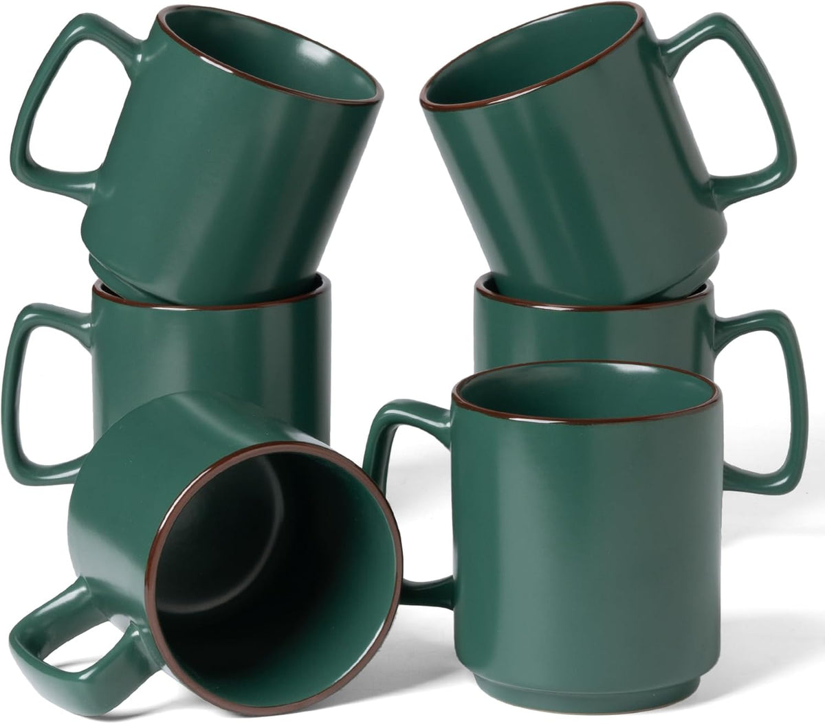 famiware Coffee Mugs Set of 6, Nebula 14oz Coffee Mugs, Ceramic Cup Set with Handle for Latte, Tea, Milk, Cappuccino, Cocoa, Dark Green
