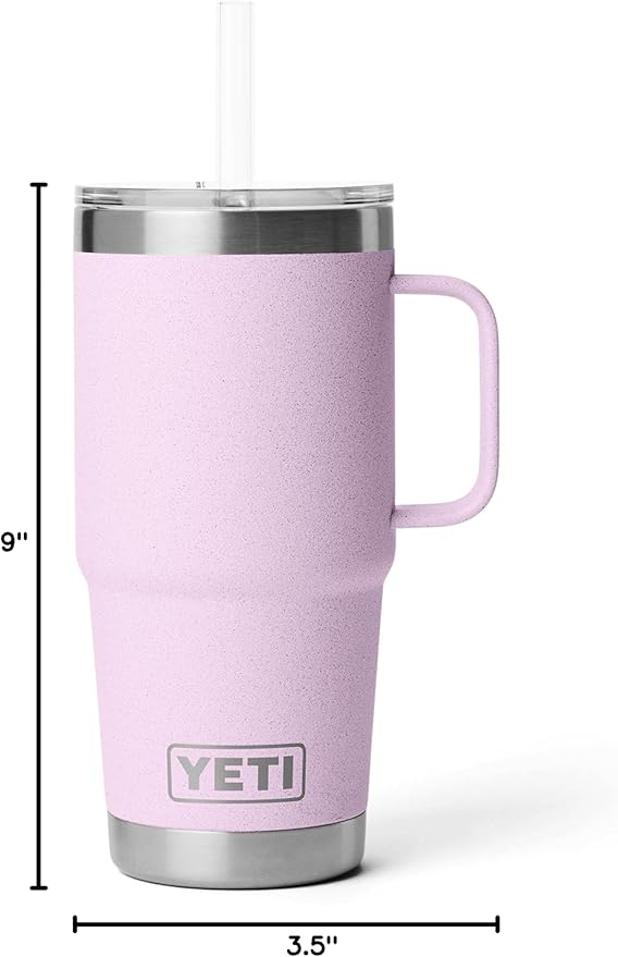 YETI Rambler 25 oz Tumbler with Handle and Straw Lid, Travel Mug Water Tumbler, Vacuum Insulated Cup with Handle, Stainless Steel, Cherry Blossom - Textured