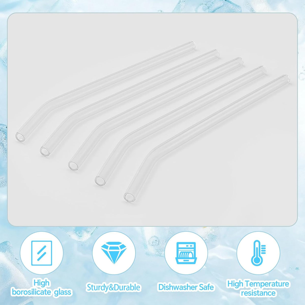 12 Pcs Reusable Glass Straws 8"x 8 mm Bent Glass Drinking Straws with Cleaning Brush for Tea, Smoothies, Milkshakes, Juices,Beverages(Clear)