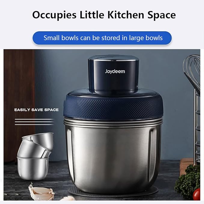 Joydeem JD-376B Electric Food Processor,Meat Grinder with Garlic Peeler,Vegetable Fruit Chopper with 3 Stainless Steel Bowls,Blue