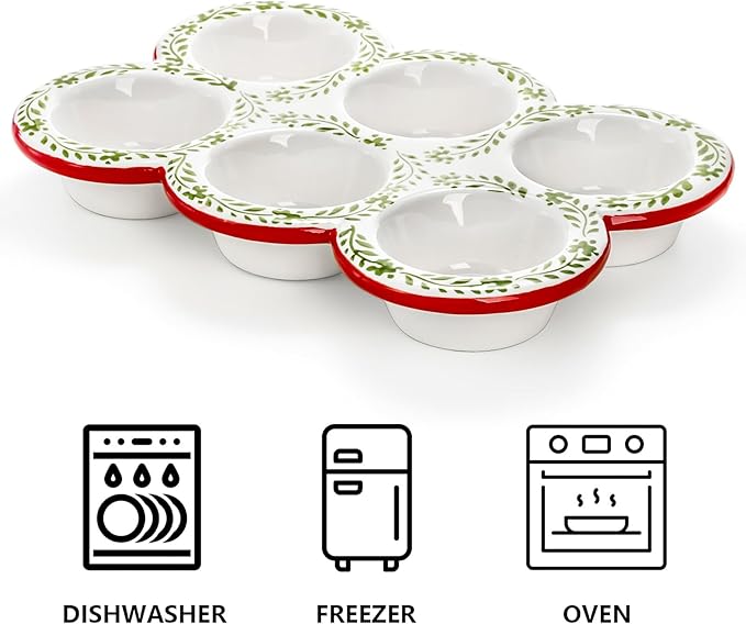 Hiceeden 2 Pack Ceramic Muffin Pans, 6 Cup Non-Stick Muffin Tin Cupcake Pan, Floral Baking Pans with Red Rim for Puddings, Muffins, Cakes, Quiches, Brownies