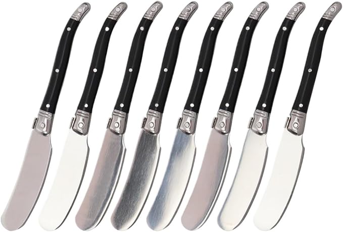 Stainless Steel Cheese Spreader Knives Set Wide Blade Dessert With Black Plastic Handles Multipurpose Butter Flatware Set(8pcs)