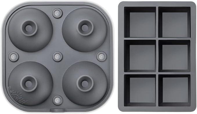 Samuelworld Large Silicone Premium Ice Trays, 2 Inches Big Cubes & 2.5 Inches Sphere Ice Molds - BPA Free, Craft Ice Maker for Gifting, Easy Release - Grey(With Ice Bag)