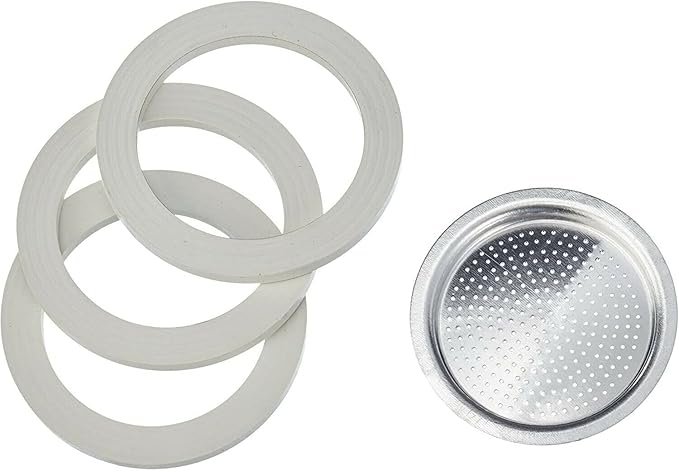 Bialetti Spare Parts, Includes 3 Gaskets and 1 Plate, Compatible with Moka Express, Fiammetta, Break, Happy, Dama, Moka Timer and Rainbow (6 Cups)