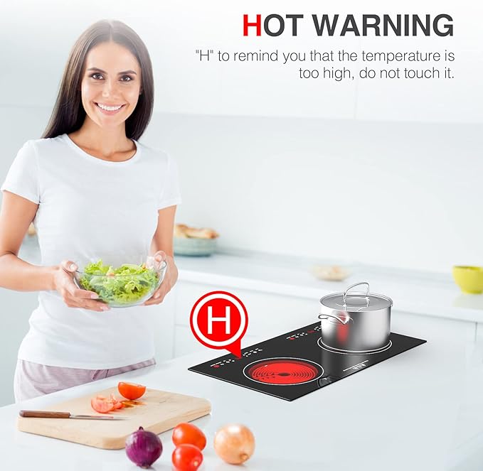 3000w Electric Cooktop, 24" Electric Stove 2 Burner Hot Plate Built-in Double Burner Cooktop with LED Touch Screen,9 Heating 9 Temperature,Kids Lock & Timer,Suitable for all Pans