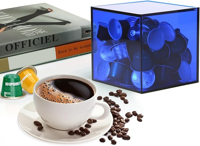 Coffee Capsule Storage Box Coffee Pod Holder Organizers Accessories Anti Dust Durable Clear Acrylic Box for House and Office Use, Blue, 5x5 In