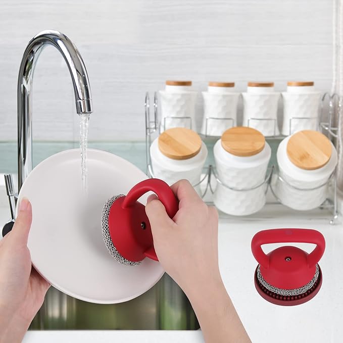 Cast Iron Cleaner Scrubber+Tray with Handle, Welded Chainmail Scrubber for Pan Pot Oven Wok Cleaning- Small Ring Chain Scrub Metal Brush Iron Skillet Steel Wool Scrubber Steel Sponge