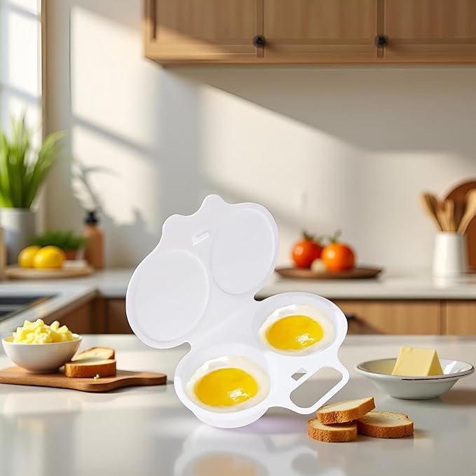 2 Pcs White Egg Poacher, Microwave Egg Boiler Poacher, 2 Cavity Nonstick Poached Egg Maker With Lid, Egg Poacher Microwave Egg Cooker, Double Drain Poached Egg Cups Cookware（13 * 5cm）
