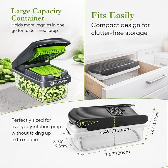 Compact Premium Vegetable Chopper, Mandoline Slicer, Veggie Chopper Food Chopper Container, Vegetable Cutter, Onion Salad Vegetable Chopper, Fruit Slicer, Shredding (White & Black)