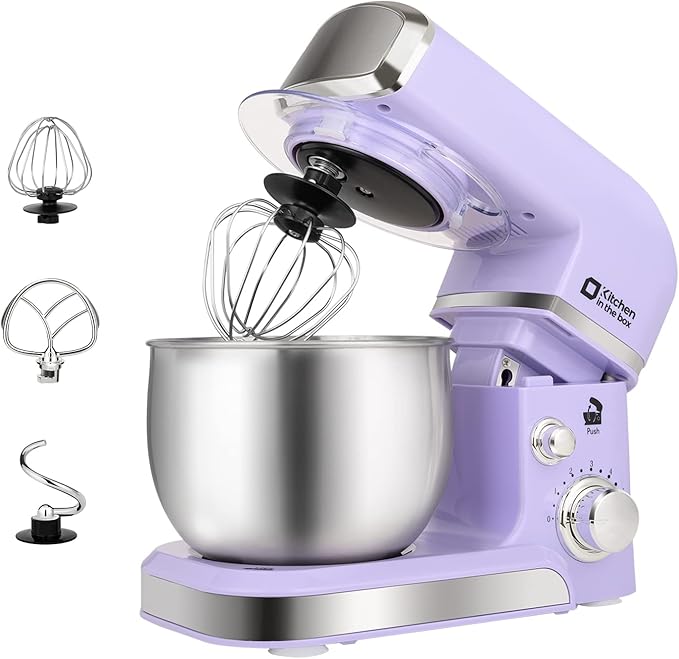 Stand Mixer, Kitchen in the box 3.2Qt Small Electric Food Mixer,6 Speeds Portable Lightweight Kitchen Mixer for Daily Use with Egg Whisk,Dough Hook,Flat Beater (Purple)