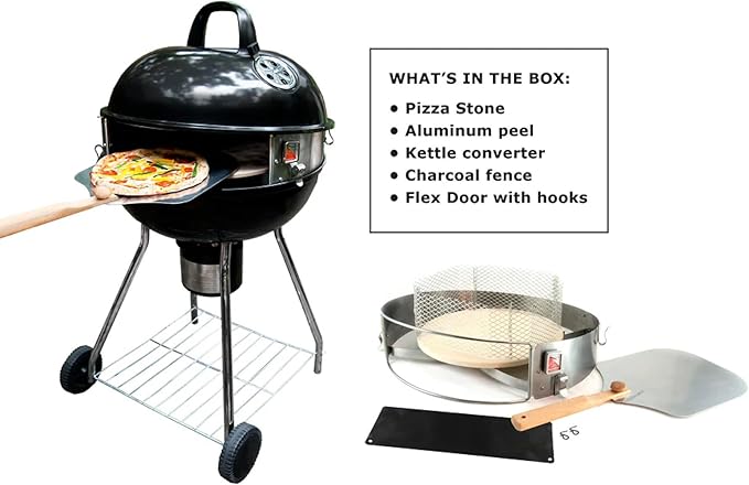 Pizzacraft PC7001 PizzaQue Deluxe Outdoor Pizza Oven Kettle Grill Conversion Kit, Silver, 18''/22.5''