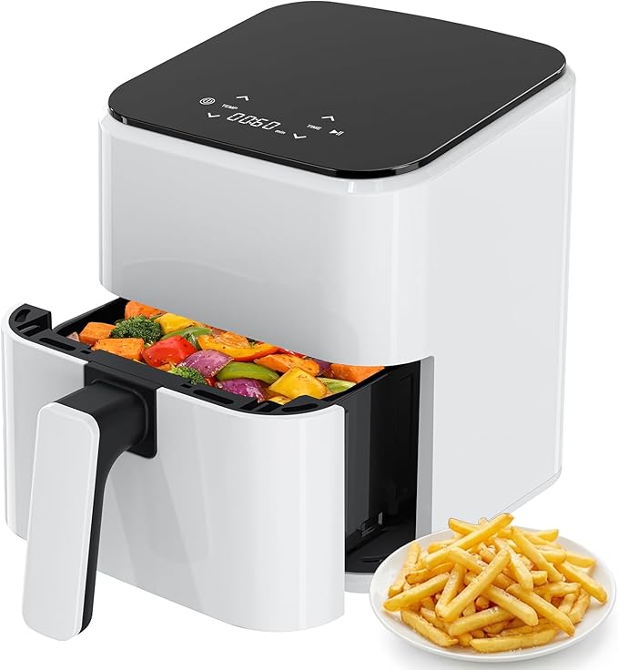 OLIXIS 3QT Air Fryer, Small Air Fryer with Digital PP Touch Panel, 400℉ Max Temp, Overheat Protection and Auto Shut-off, Nonstick and Dishwasher Safe Basket for Roast, Bake, Broil, Reheat, White