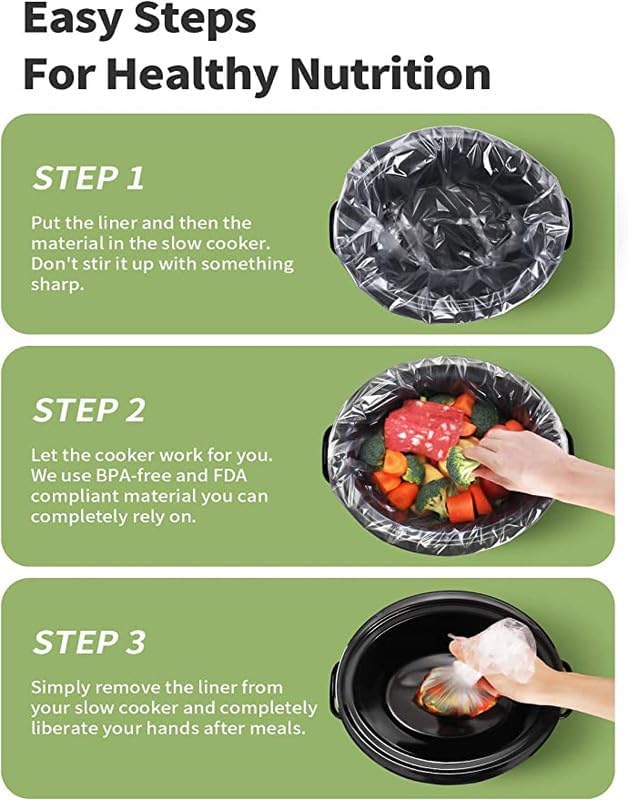 KOOC Slow Cooker Liners 13"x21" 30 Count Disposable Plastic Bags Pot Liners Cooking Bags Fit 3 qt to 8.5 qt Pot BPA Free