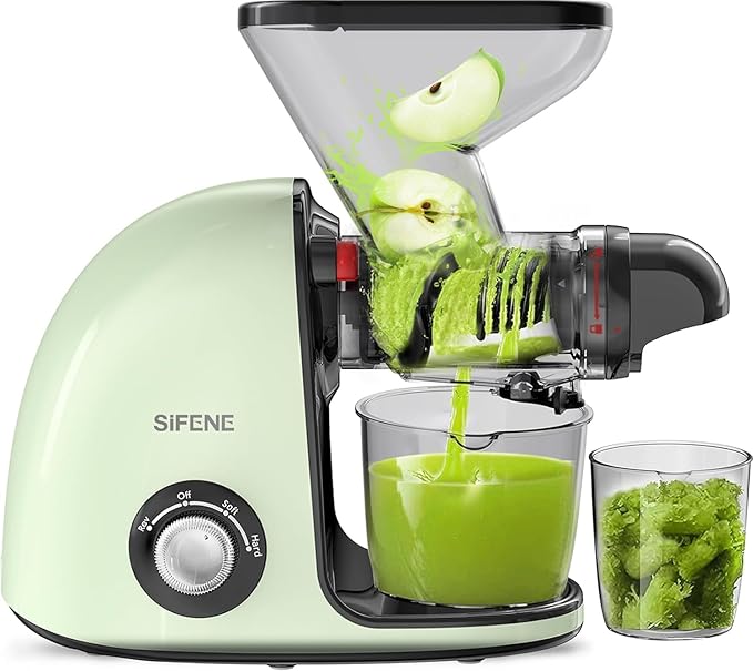 2nd Edition Cold Press Juicer, SiFENE Slow Masticating Juicer Machines for Fruit & Vegetable, Juice Maker Extractor with Dual Mouth, Quiet Motor & Anti-Clog Function, Easy to Clean, Green