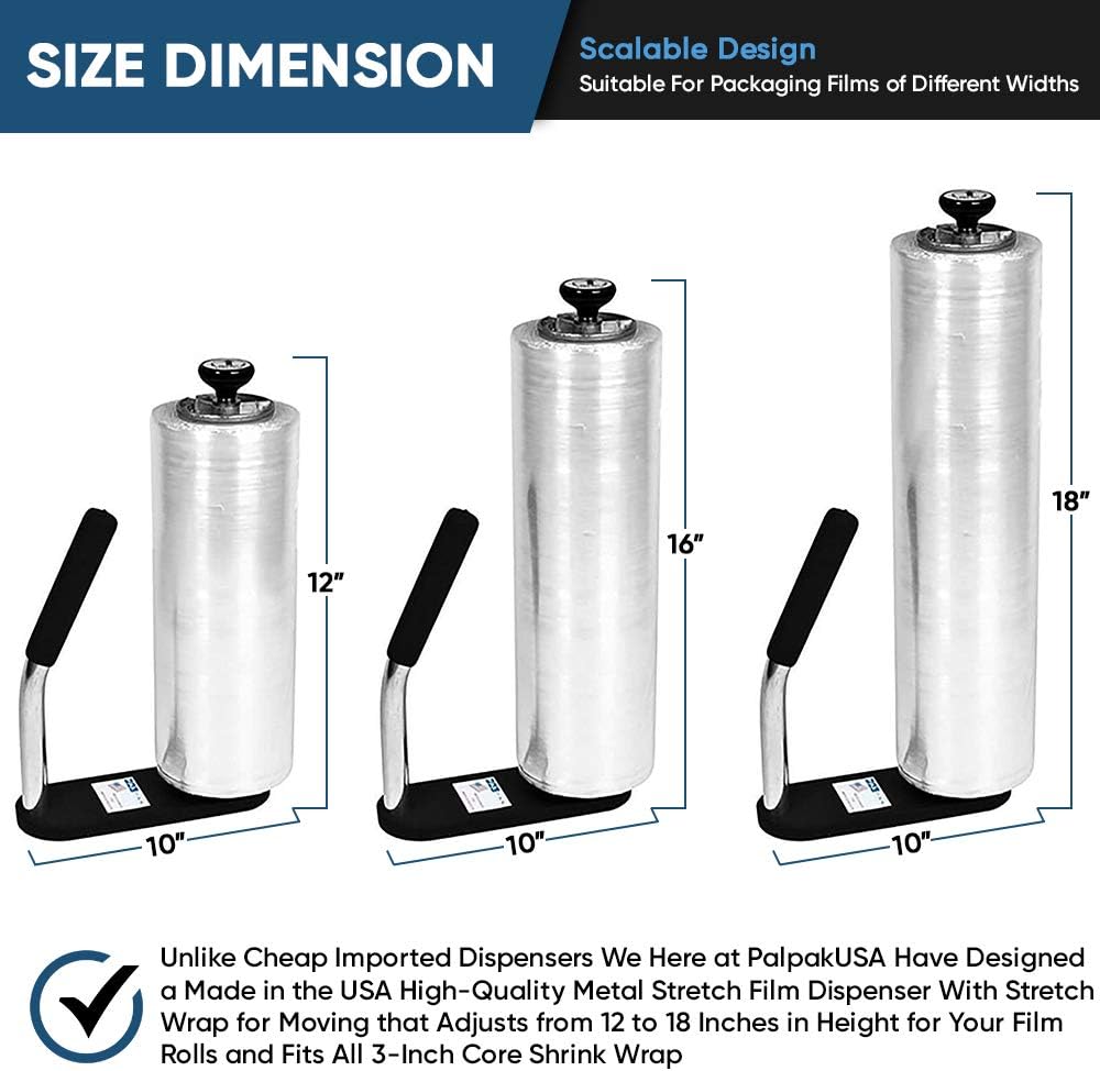 300 BACKSAVER - Best Selling Stretch Film Dispenser with Extended Handle, Industrial Strength for Packing Wrap, Holds 14"-20" Rolls with Adjustment Furniture, Boxes & Pallets (1 Pack)