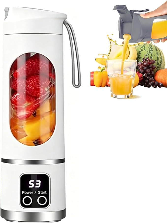 Portable 16oz Cordless Blender, USB Rechargeable Personal Smoothie Maker Cup, High Speed Compact Mixer for Ice, Fruit & Protein Shakes, Travel Friendly Bottle with Drinking Lid, Easy Clean