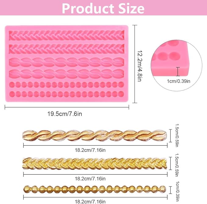 Silicone Pie Crust Mold Hemp Rope Mold Scroll Lace Fondant Molds Border Decoration Sugarcraft Lace Rope Mould for Cookie Mousse Cupcake Desserts Cake Decorating Topper Candy Chocolate Resin