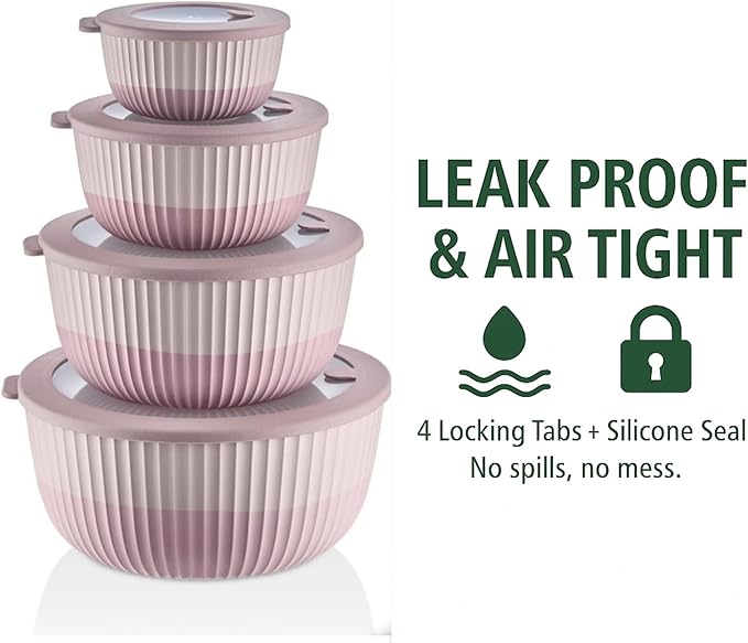 Mixing Bowls with Lids, 8-Piece Airtight Leak-Proof Nesting BPA-Free Bowl Set for Kitchen & Food Storage, Large 4200ml Capacity, Microwave & Dishwasher Safe