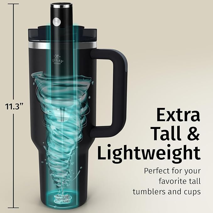 Zulay Kitchen Rechargeable Milk Frother Handheld - Lux 4 Whisks, Powerful 2-Speed Motor, Waterproof, 2000mAh Battery - Drink Mixer for Latte, Cappuccino, Matcha & Protein Powder - Jet Black