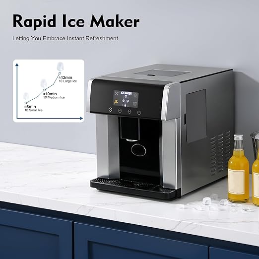 Ice Maker Dispenser, 2-in-1 Ice Maker Machine Countertop with Self-Cleaning Self-Dispensing Touch Control Status Warning Light & Translucent Visual Window Nugget Ice Maker for Homes Cafes Offices Etc