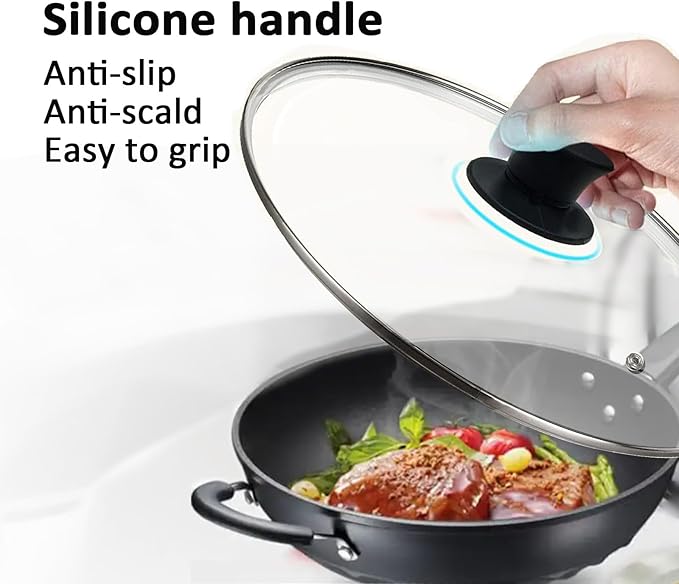 8 Inch Glass Lids, Replacement Tempered Clear Glass Lids with Steam Vent，Covers For pots, pans and skillets，Available in Small and Large Lid 8, 9.5, 10.25, 11, 12, and 12.5 Inch