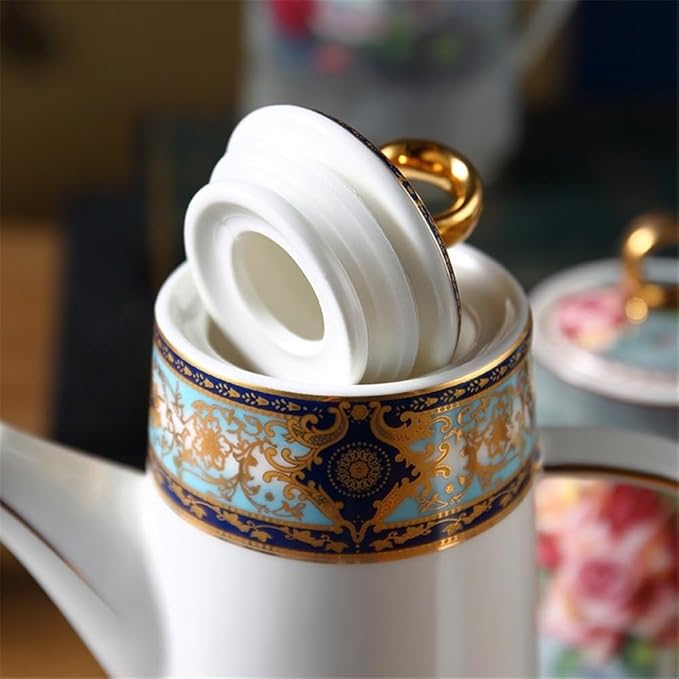 Water Pitcher Ceramic Teapot With Lid Water Pitcher Kitchen Butter Bottle Flower & Bird Finished Wedding Gifts Party Presents 650ML Glass Pot(Pink)
