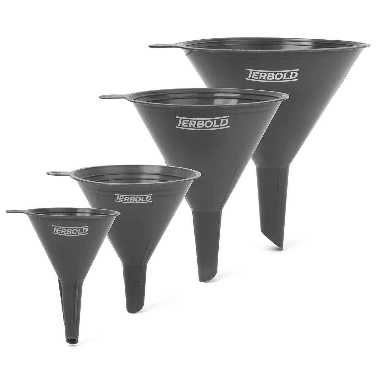 4pc Funnel Nesting Set in BPA Free Plastic for Kitchen Cooking, Car Oil, Home, or Lab Use (Gray)