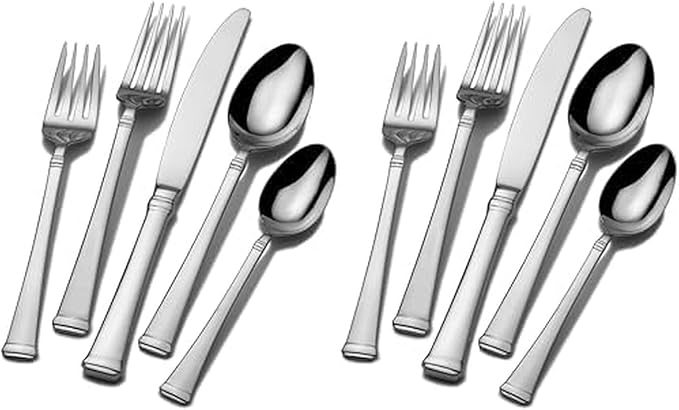 Mikasa Harmony 65-Piece 18/10 Stainless Steel Flatware Set, Service for 12, Polished Silverware with Serving Utensils, Dishwasher Safe (Pack of 2)