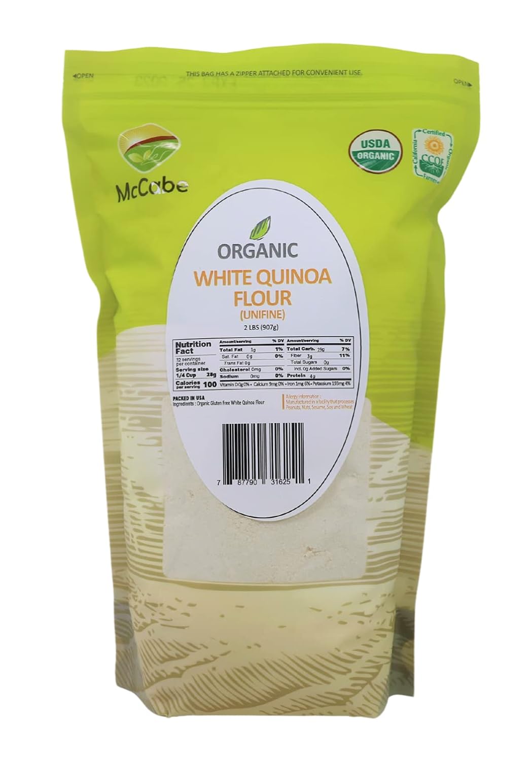 McCabe Organic White Quinoa Flour - Quinoa Flour Organic | Rich with Fiber & Minerals | USDA and CCOF Certified | Packed in USA | 2Lbs