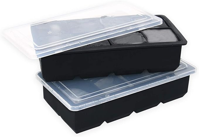 Bangp Large Ice Cube Trays Set(4 Large Silicone Ice Trays,2 Lids,Ice Bin&Tongs),Large Ice Tray Molds for Making 32 Giant Ice Cubes for Whiskey