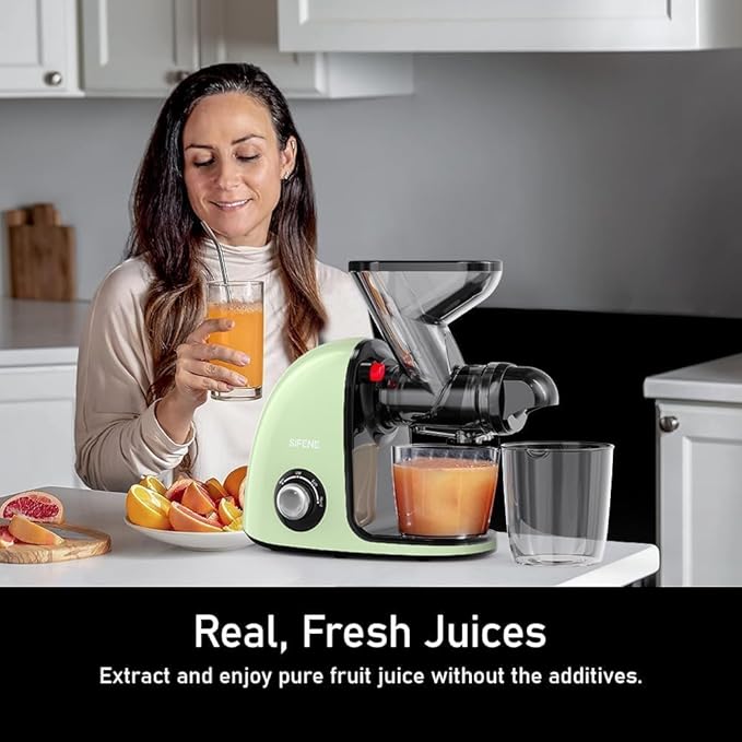 2nd Edition Cold Press Juicer, SiFENE Slow Masticating Juicer Machines for Fruit & Vegetable, Juice Maker Extractor with Dual Mouth, Quiet Motor & Anti-Clog Function, Easy to Clean, Green