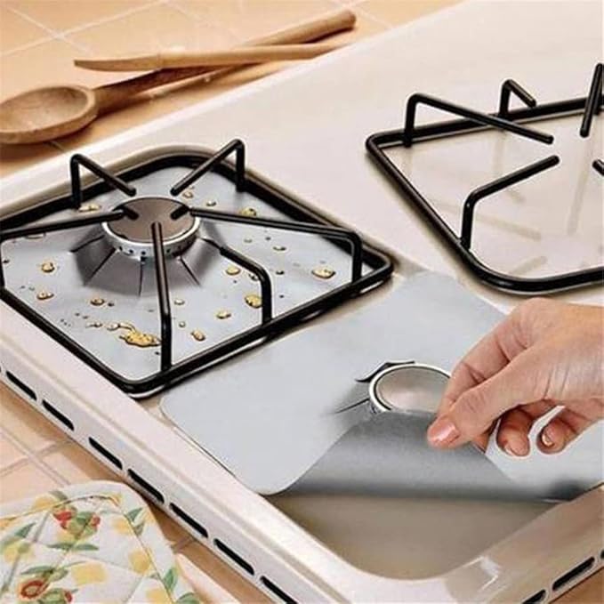 JSEIAJB 4pcs Gas Stove Non-stick Liner Heat Resistant Protector Cooker Mat Pad Kitchen Protect Gas Stove Stovetop Tool(D)