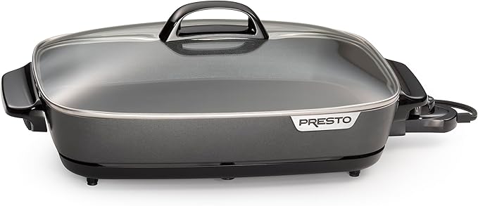 Presto 06858 16-Inch Slimline Electric Skillet with Glass Cover - Nonstick, Adjustable Temperature, Black