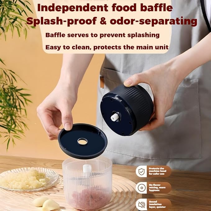 300ML USB Rechargeable Electric Garlic Chopper, Mini Portable Veggie Cutter with Eggbeater&4/6 Knife Heads, Veggie Chopper with Container and Lid, Vegetable Crusher (White B)