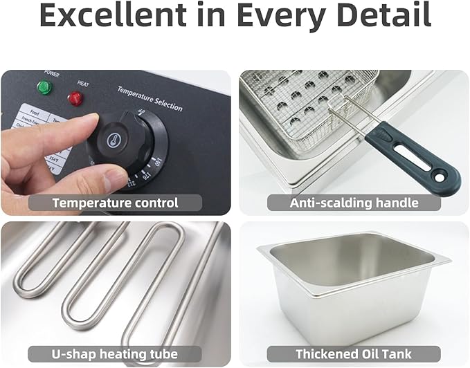Electric Deep Fryer 17.2L/18.2QT Stainless Steel Dual Tank Commercial Fryer with Basket, 3400W 110V Countertop Deep Fryer for Home Kitchen and Restaurant Use with Oil Thermometer & Temperature Control