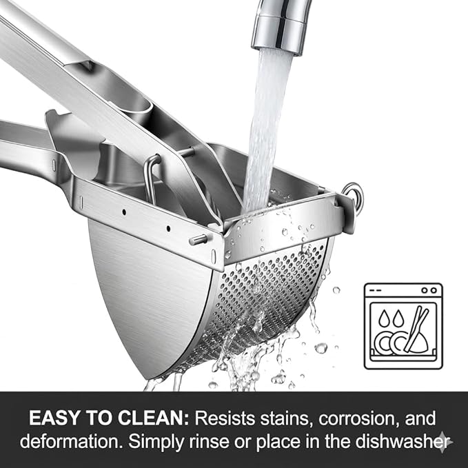 Stainless Steel Potato Ricer with Dough Scraper - Masher for Mashed Potatoes, Gnocchi & Fruit - Dishwasher Safe
