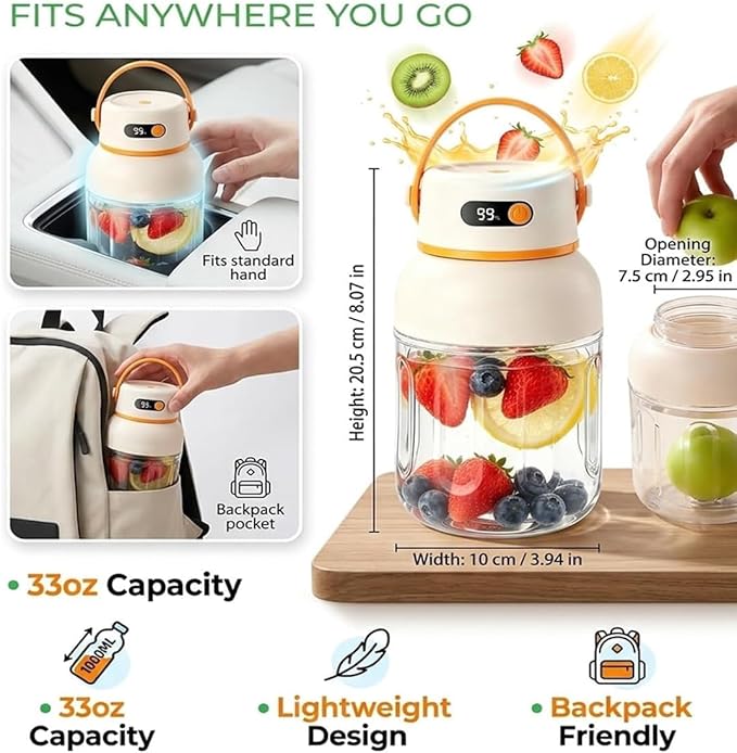 Portable Electric Juicer Cup with Zero Cord Hassle, Fresh Juicer Portable Blender with Digital Display, Leakproof USB-C Rechargeable Personal Blender for Home, Travel, Easy Clean (a,1200ml)