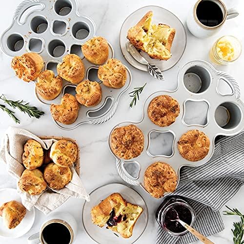 Nordic Ware Cast Aluminum Petite Popover Pan 1/4 Cup Each, 12 Cavity, Silver/Gray (Pack of 3)