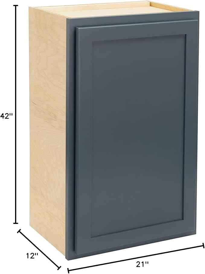 Quicklock RTA (Ready-to-Assemble) 42" Tall Wall Kitchen Cabinets - Shaker Style | 100% Hardwood | Made in America | Soft Close Hardware (Needlepoint Navy, 12''D x 21''W x 42''H)