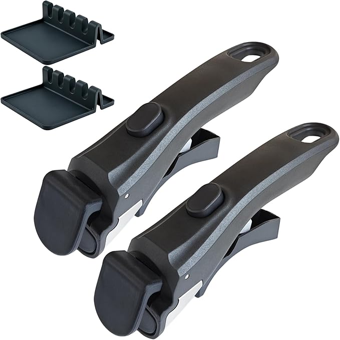 Removable Pot Handle, 2Pcs Universal Pan Handle, Replacement Handle for Pots and Pans, Fits All Cookware, Includes 2Pcs Spoon Rest, Durable & Heat-Resistant, Black