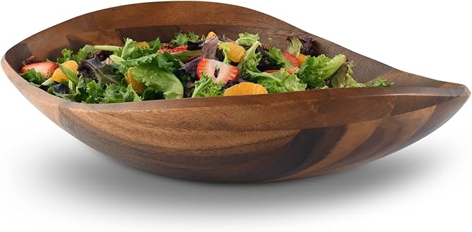 Arthur Court Acacia Wood Salad Serving Bowl for Fruits or Salads - Modern Centerpiece Bowl - Hand carved from one piece of wood
