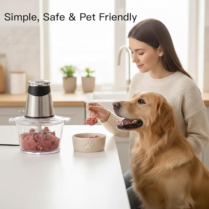 MEGAWISE Electric Food Processor, 800W Meat Grinder & Vegetable Chopper - 2 Bowls (3L Stainless Steel + 3L Glass) with 4 Blades, Dual-Speed Food Chopper for Meat, Fruits, Vegetables, and Nuts