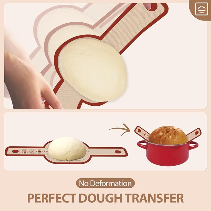 Silicone Bread Sling for Dutch Oven, 2 PCS Red Non-Stick & Reusable Bread Baking Mat with Extra Long Handles, Easy and Safe Sourdough Transfer, Dishwasher Safe Baker's Tools, Round and oval