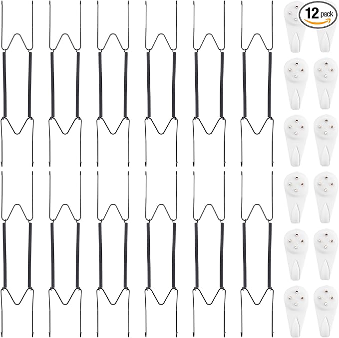 Bilillo 12 Pack Plate Hangers for The Wall, Suitable for 10-14 Inch Decorative Plate,Invisible Heavy Duty Wire Plate Holder with Wall Hooks, Plate Hangers for Displaying Plates, Platter, Dish (Black)