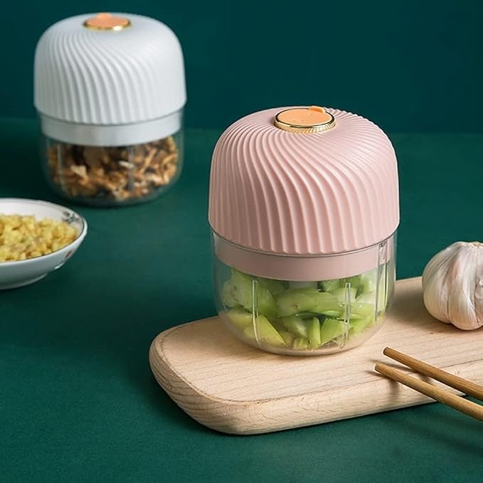 250ml Electric Garlic Chopper, Mini Food Processor Masher Crusher, Garlic Grinder with USB Charging for Onion Ginger Vegetable Pepper Spice Meat (Gray : Blue)