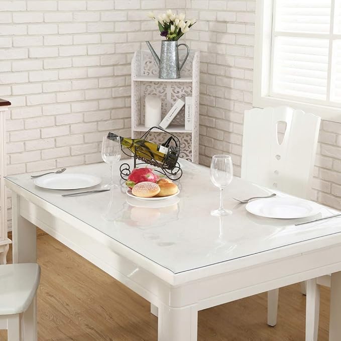 NECAUX Custom 60 x 100 Inch Clear Table Cover Protector, 1.5mm Thick Wood Grain Transparent Table Pad Non-Slip Tablecloth Plastic Protective Pad for Dining Room Table Conference Table Meeting Table