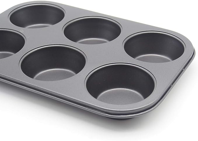 Muffin Pan 6 Cup Cupcake Baking Pan No Stick Carbon Steel Easy Clean