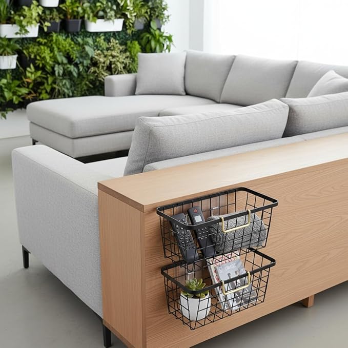 4 set Hanging Wall Basket Organizer,Over the Cabinet Door Wire Baskets for Organizing -Space-Saving Hanging Baskets for Organizing,Wall Mount Storage,No Drilling Adhesive Wall Storage Basket, Black